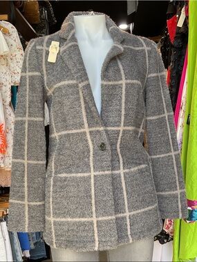 Z Supply Gray Windowpane Single-Button Blazer